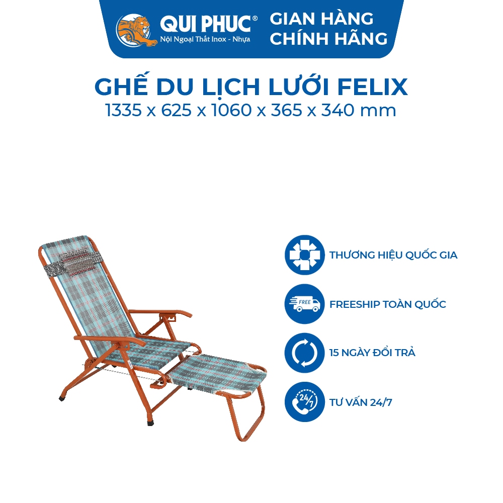 Ghế xếp gấp gọn Felix QUI PHÚC, lưng lưới bền chắc, tiện lợi, an toàn, chắc chắn, có gác chân