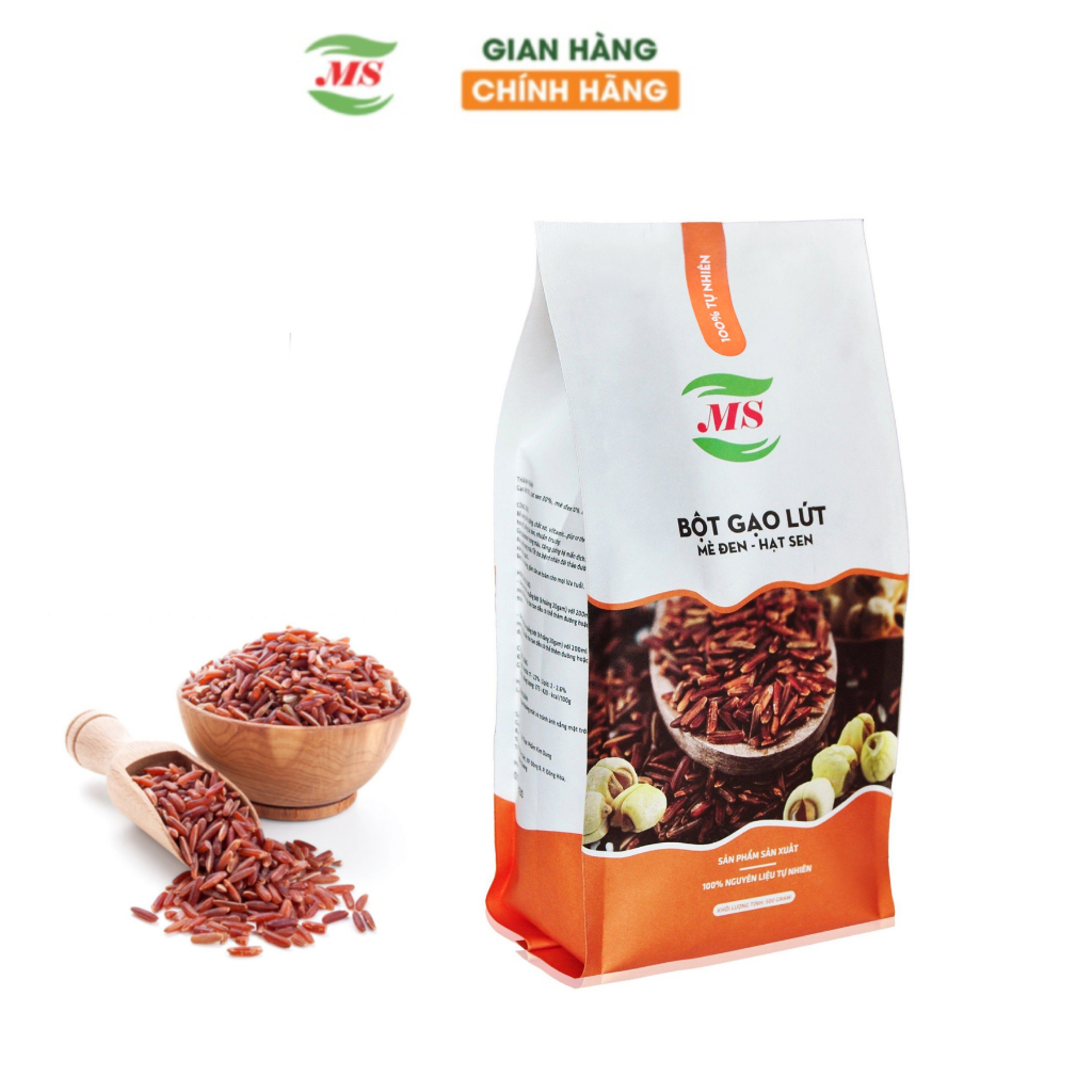 Bột Gạo Lức , Bột Gạo Hạt Sen Mè Đen Tách Béo Nguyên Chất Huyết Rồng X3 Plus Bầu Organic - (MS) 500g