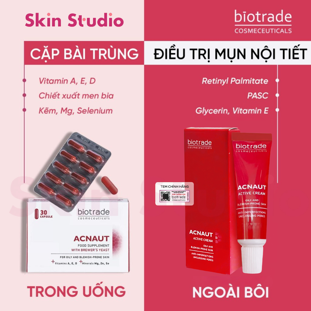 Combo Viên uống Biotrade & Kem chấm mụn Acnaut Cream cho da mụn sưng, mụn viêm - Skin Studio