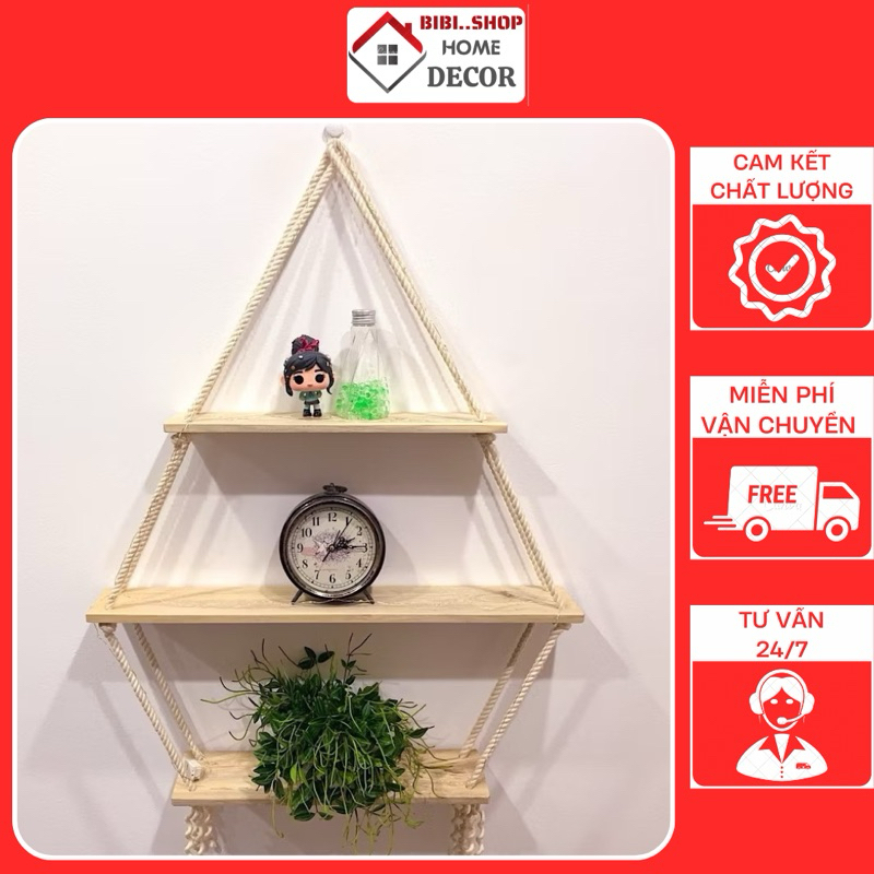 Kệ treo tường, Kệ treo dây tặng kèm đinh và dây treo nhiều kích thước dễ phù hợp mọi không gian