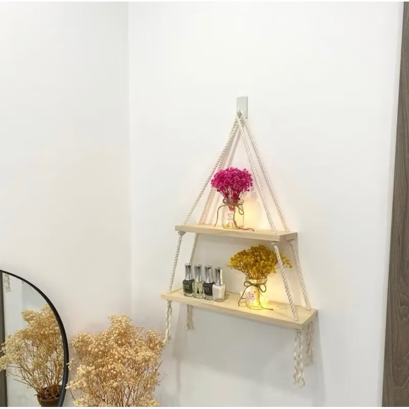 Kệ treo dây tặng kèm đinh và dây treo - Kệ gỗ treo tường decor đa dạng kích thước phù hợp mọi không gian