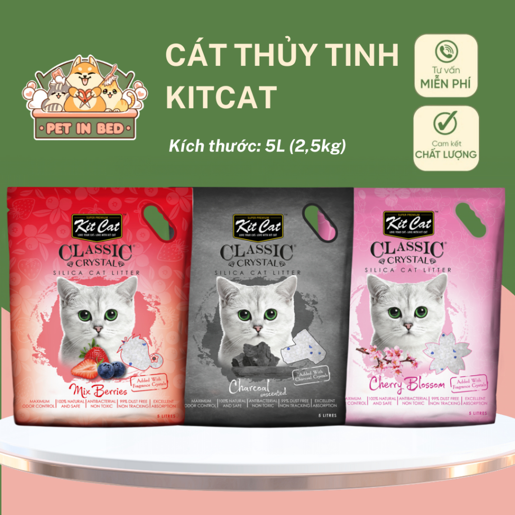 Kit Cat (5L-2.5kg) / Cát thủy tinh Kitcat cho mèo thơm, không bụi, tiết ...