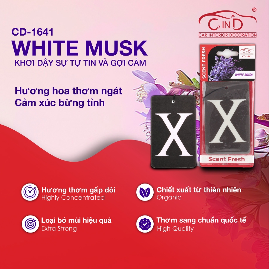 Lá Thơm Treo Ô tô, Tủ Quần Áo CIND CD-1641 White Musk 8g -