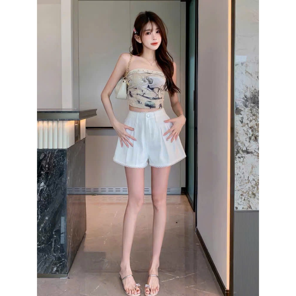 [MỞ BÁN]QUẦN SHORT JEANS ĐÙI NỮ LƯNG CAO PHỐI REN LƯNG MÀU TRẮNG ĐEN KEM SIÊU CÁ TÍNH XỊN SÒ QS890