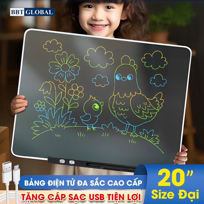 Bảng vẽ tự xóa điện tử đa sắc màu cho bé cỡ lớn 16 inch, 19 inch, 20inch(màu ngẫu nhiên)