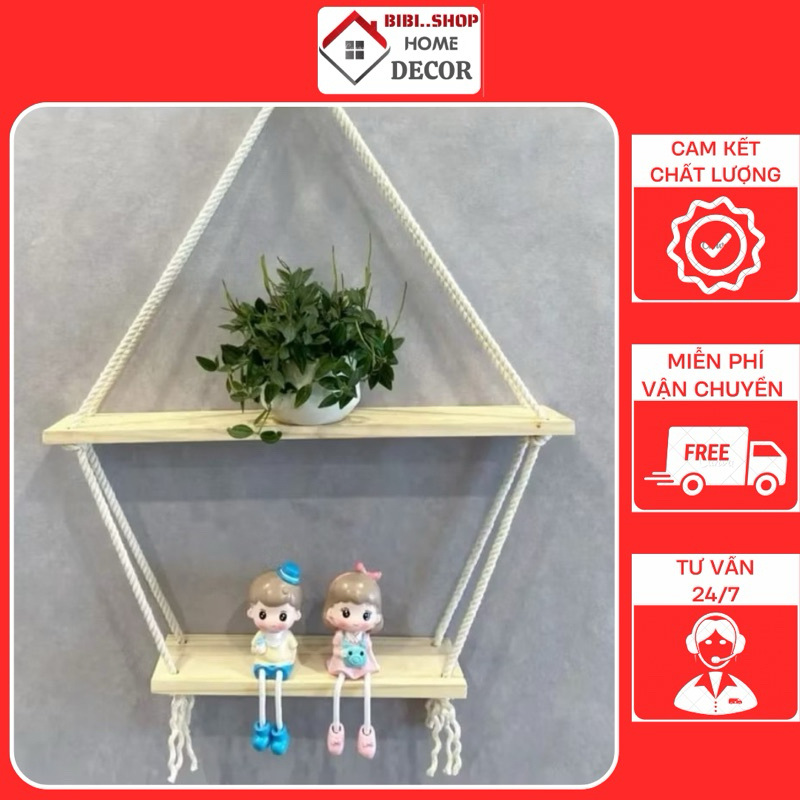 Kệ Gỗ Treo Tường Trang Trí Decor Phòng khách Phòng Ngủ Thanh Ngang - Tặng Kèm Phụ Kiện