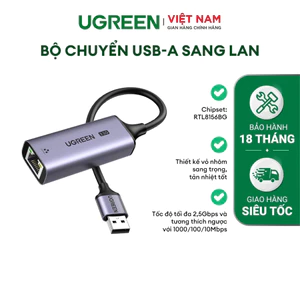 Bộ chuyển đổi USB-A sang RJ45 2.5 Gigabit Ugreen 25051 vỏ nhôm cao cấp | Bảo hành 18 tháng 1 đổi 1