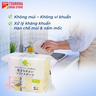Bộ 3 Miếng Bọt Biển Mềm Rửa Chén Tạo Bọt Thấm Hút Tốt Không Gây Trầy Xước Bề Mặt KURASHI RHYTHM