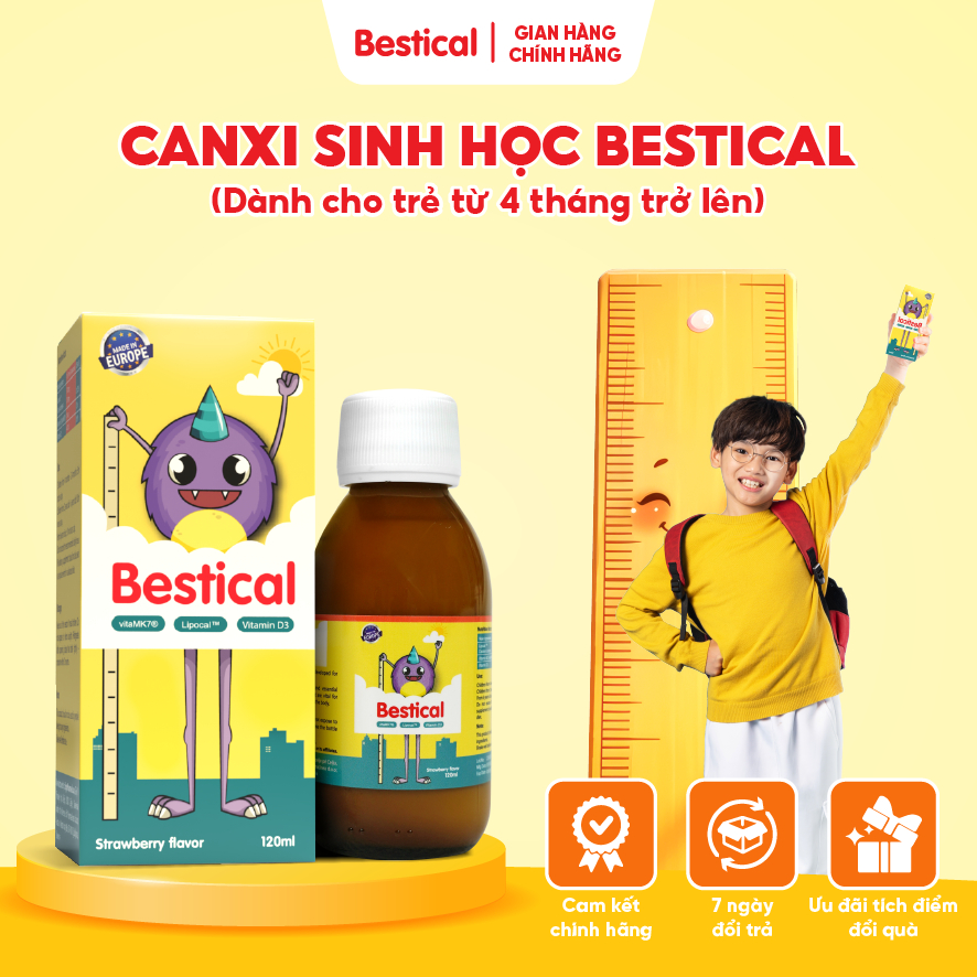 Canxi Bestical - Canxi sinh học bổ sung canxi d3 K2  cho bé, hỗ trợ xương chắc khỏe CHAI 120ML