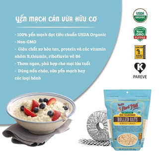 Yến mạch nguyên cám cán vừa Bob's Red Mill (Organic) Rolled Oat (gluten-free)