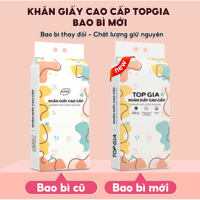 Thùng 6 túi tặng 3 móc treo Giấy vệ sinh, Khăn giấy treo tường đa sắc Top Gia 100% bột gỗ nguyên sinh, mềm mịn