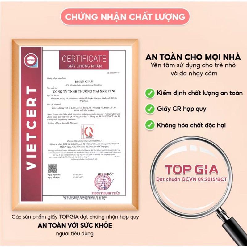 Thùng 6 túi tặng 3 móc treo Giấy vệ sinh, Khăn giấy treo tường đa sắc Top Gia 100% bột gỗ nguyên sinh, mềm mịn