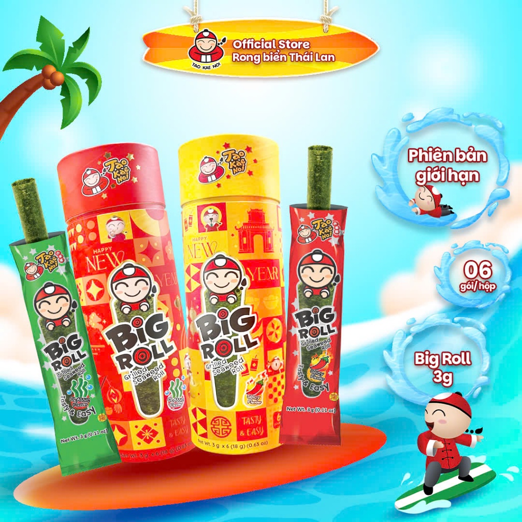 [GIẢM 60% - 80K COMBO 3 HỘP X 6 GÓI] Snack Rong Biển TaoKaeNoi BIG ROLL ...