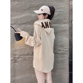 Áo khoác sơ mi nam nữ nhung tăm hàng thêu mũ hàng thiết kế shop Long