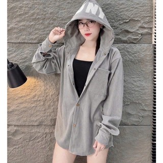 Áo khoác sơ mi nam nữ nhung tăm hàng thêu mũ hàng thiết kế shop Long