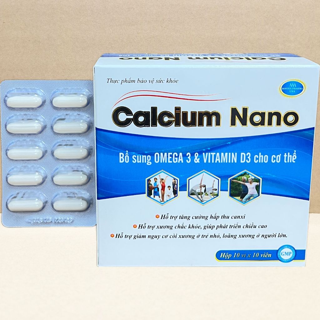 Calcium Nano Xanh Dương 100 Viên - Rostex - Vinaphar - Vitamin Chữa Lành