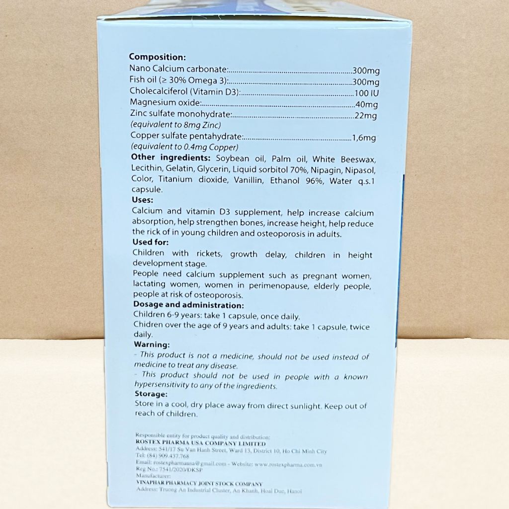 Calcium Nano Xanh Dương 100 Viên - Rostex - Vinaphar - Vitamin Chữa Lành