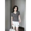 Áo thun trơn cổ tim ngắn tay, Áo thun nữ ôm body tôn dáng chất vải thun tăm lạnh co giãn phối đồ xinh