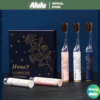Hộp 3 Bàn Chải Đánh Răng Gấp Gọn - Bàn Chải Du Lịch Có Hộp Có Thể Làm Quà Tặng- Lông Bàn Chải Mềm Mại Hoạ Tiết Bông Hồng