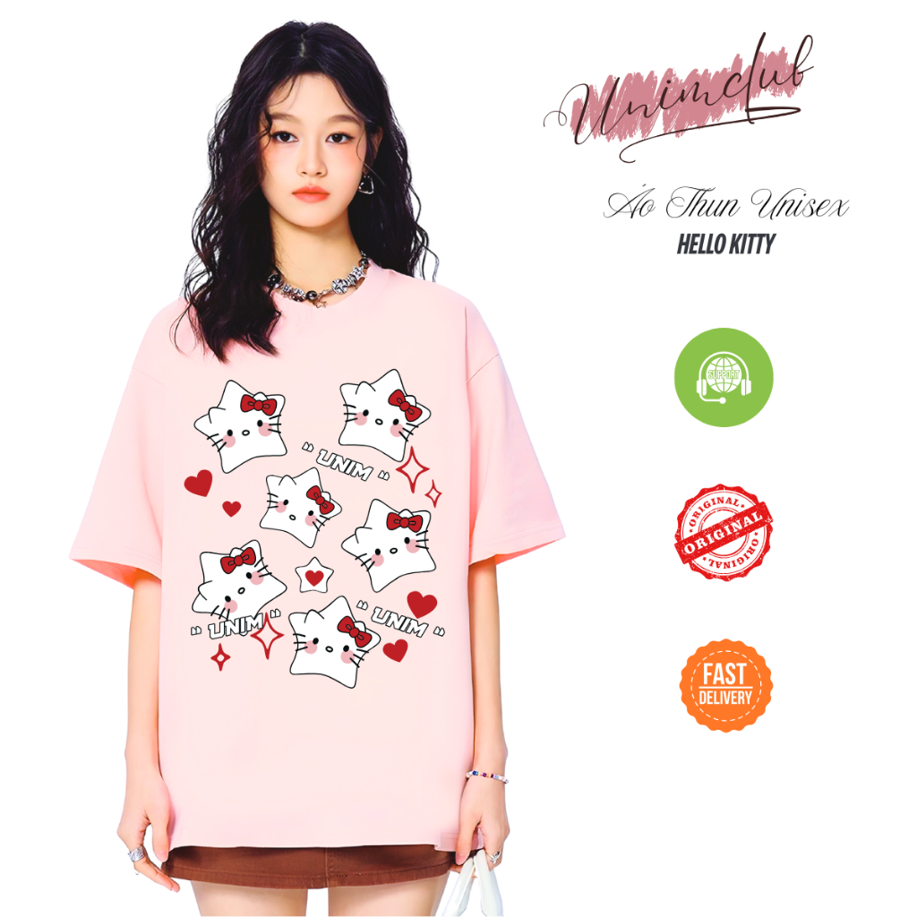 Áo Thun Mèo Kitty Star Unim In 6D Form Rộng 250gsm Sợi Đôi Mềm Mịn Giữ Form Áo Thoáng Mát Cotton Cao Cấp APKS