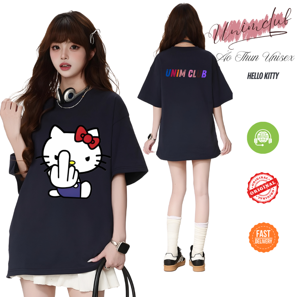 Áo Thun Hello Kitty Giơ Ngón Tay Giữa Unim Club Cotton Việt Mềm Mịn Thoáng Mát Form Rộng Oversize APKF