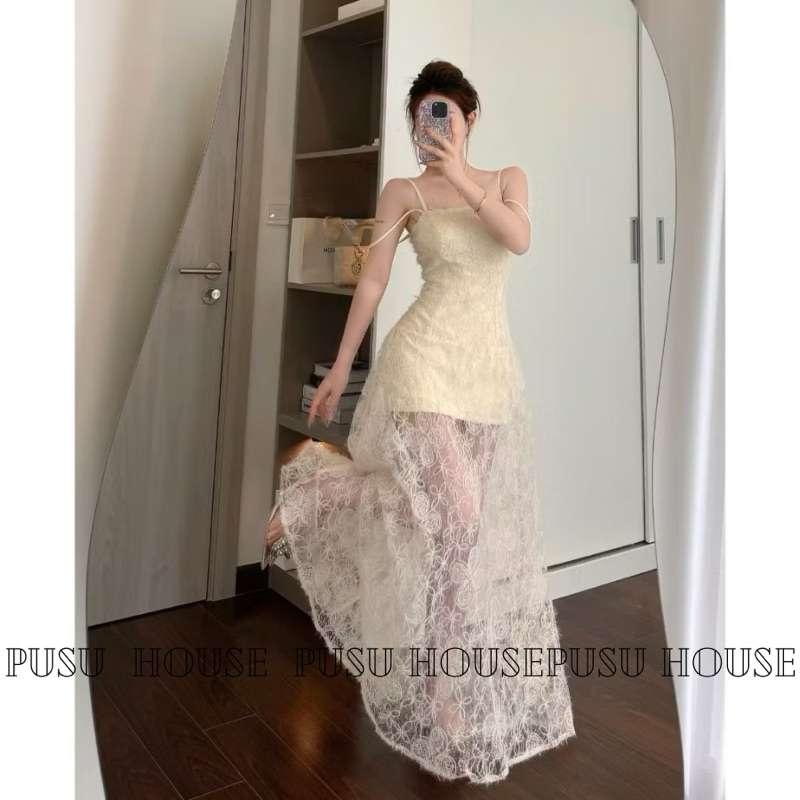 [sẵn]Đầm thiết kế dự tiệc ren hoa 2s dáng dài vừa dịu dàng vừa gợi cảm đi chơi dạo phố đi biển siêu xinh - PUSU HOUSE