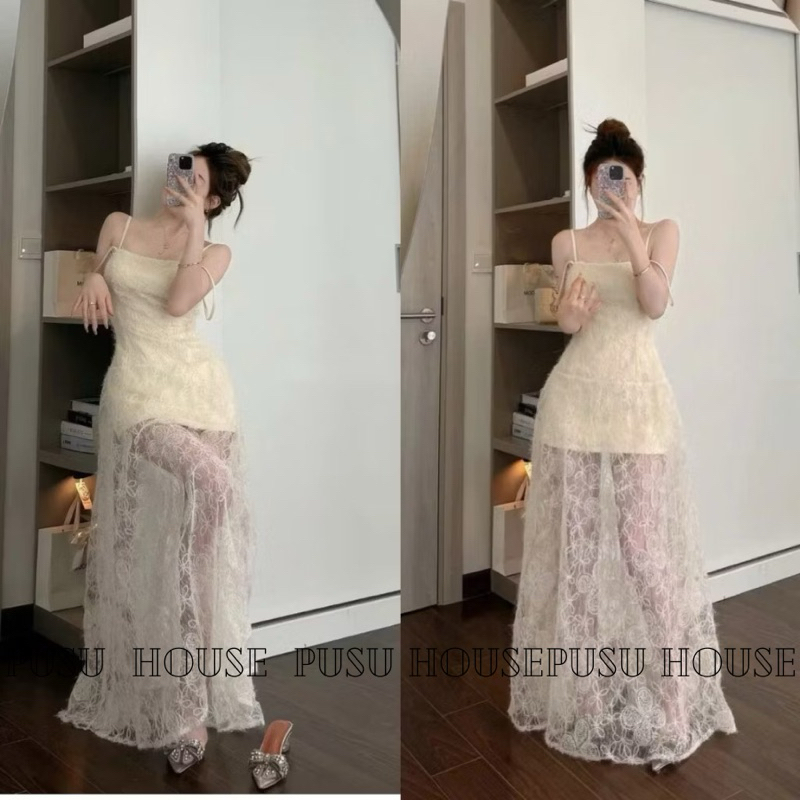 [sẵn]Đầm thiết kế dự tiệc ren hoa 2s dáng dài vừa dịu dàng vừa gợi cảm đi chơi dạo phố đi biển siêu xinh - PUSU HOUSE