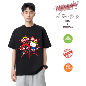 Áo Thun Boxy HelloKity Kiss Spiderman Cotton Việt Mềm Mịn Thoáng Mát 250gsm Hottrend 2025 APB09