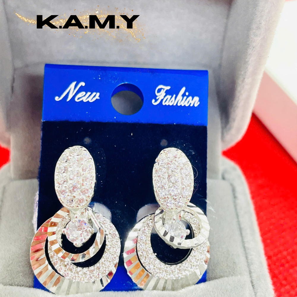Bông tai nữ tròn đính đá sang trọng, phụ kiện dự tiệc KAMY thời trang Hàn Quốc