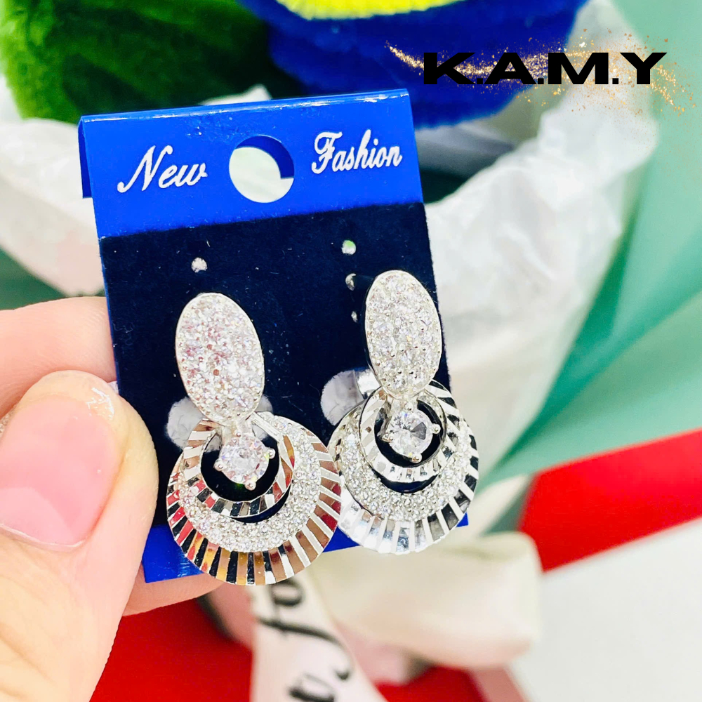 Bông tai nữ tròn đính đá sang trọng, phụ kiện dự tiệc KAMY thời trang Hàn Quốc