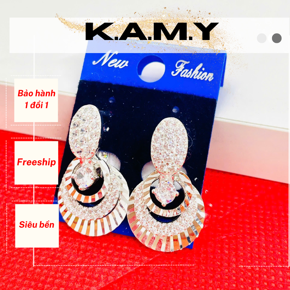 Bông tai nữ tròn đính đá sang trọng, phụ kiện dự tiệc KAMY thời trang Hàn Quốc