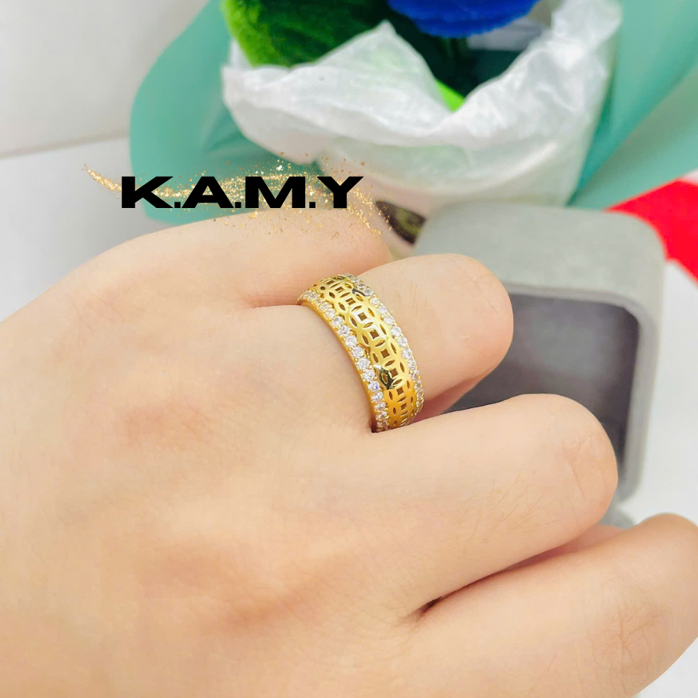 Nhẫn nữ mạ vàng 18K đính đá zircon sang trọng, họa tiết lưới cao cấp – Nhẫn thời trang KAMY