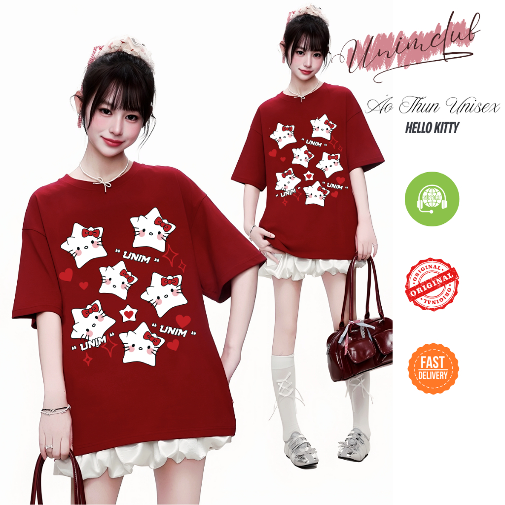 Áo Thun Mèo Kitty Star Unim In 6D Form Rộng 250gsm Sợi Đôi Mềm Mịn Giữ Form Áo Thoáng Mát Cotton Cao Cấp APKS