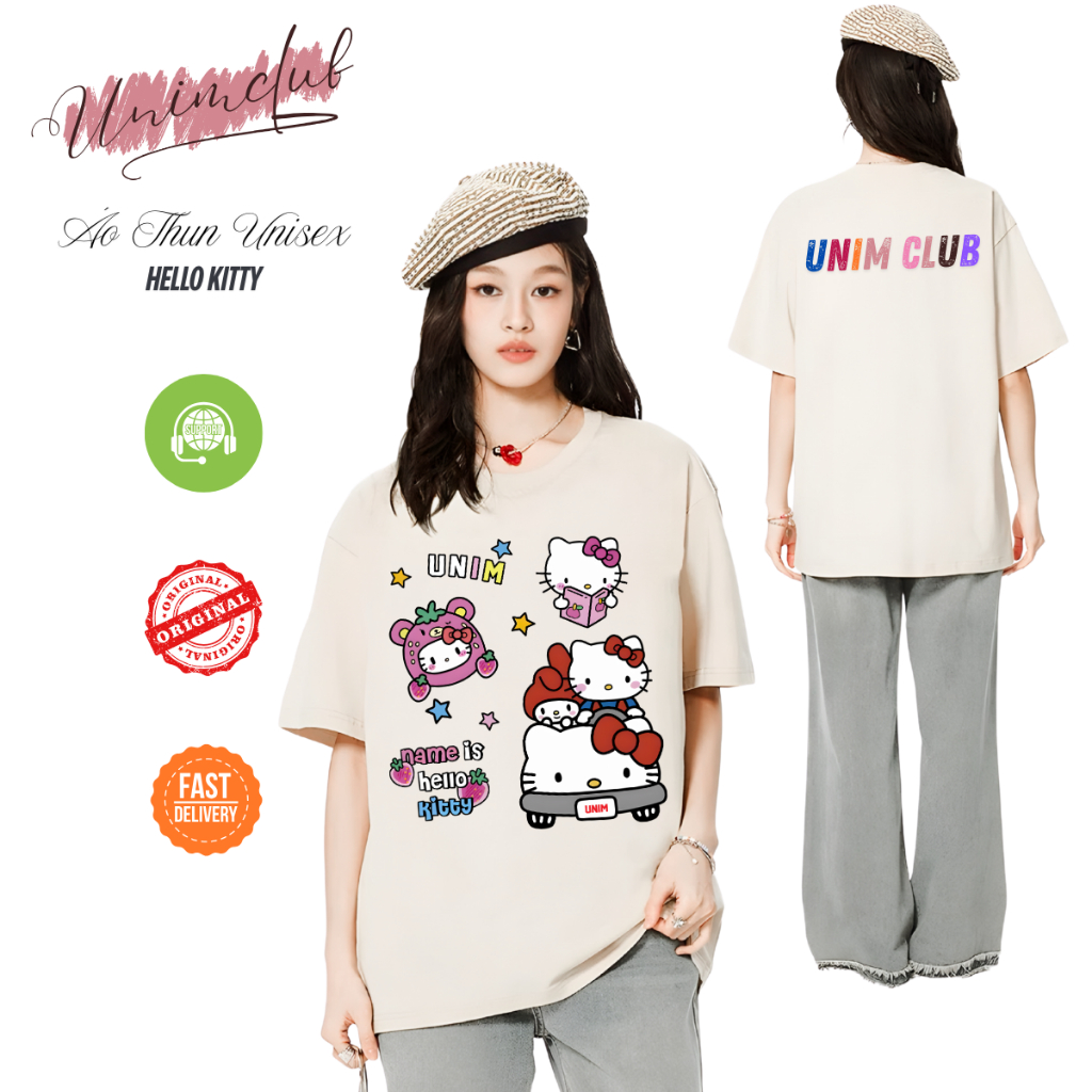 [Cotton 250 sợi đôi] Áo Thun Cotton Việt Mèo Kitty 2025 Unim Club Form Rộng Mềm Mịn Thoáng Mát APK06