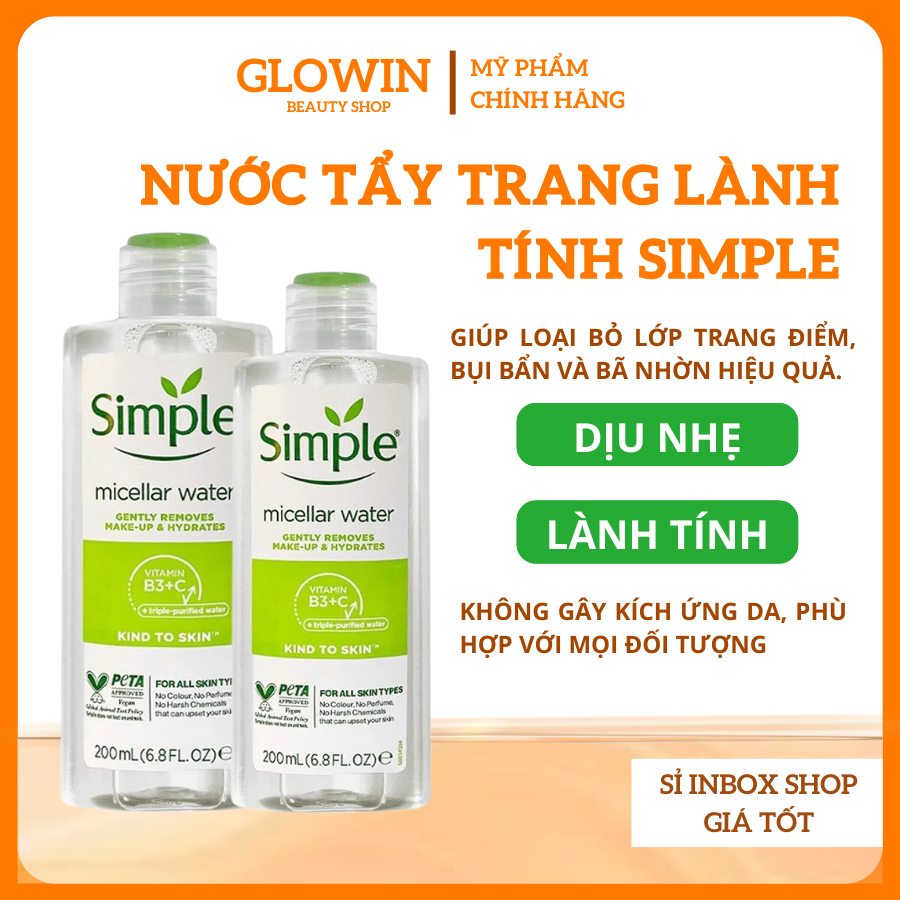 Nước Tẩy Trang Simple Tẩy trang Simple Micellar Cleansing Water lành tính an toàn cho da nhạy cảm  400ml - Glowin Beaty | BigBuy360 - bigbuy360.vn