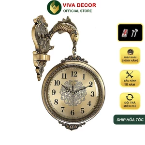 Đồng Hồ Treo Tường Trang Trí Cá Chép Nhả Ngọc 2 mặt CAO CẤP Số Thường và Số La Mã ViVa DeCor V15001