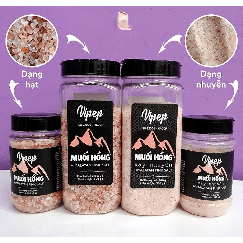 Muối Hồng Himalaya Vipep Nguyên Hạt & Xay Nhuyễn - Muối Khoáng Tự Nhiên Cao Cấp, Hạt Muối Hồng Himalayan