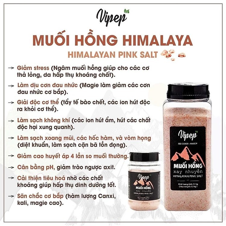 Muối Hồng Himalaya Vipep Nguyên Hạt & Xay Nhuyễn - Muối Khoáng Tự Nhiên Cao Cấp, Hạt Muối Hồng Himalayan