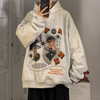 Áo hoodie trùm đầu nam mùa thu đông hoạt hình anime in hình cặp đôi áo rời kích thước lớn áo khoác dày