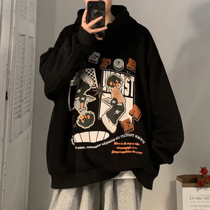 Áo hoodie trùm đầu nam mùa thu đông hoạt hình anime in hình cặp đôi áo rời kích thước lớn áo khoác dày