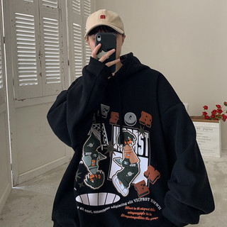 Áo hoodie trùm đầu nam mùa thu đông hoạt hình anime in hình cặp đôi áo rời kích thước lớn áo khoác dày