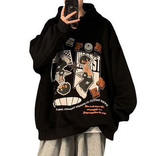 Áo hoodie trùm đầu nam mùa thu đông hoạt hình anime in hình cặp đôi áo rời kích thước lớn áo khoác dày
