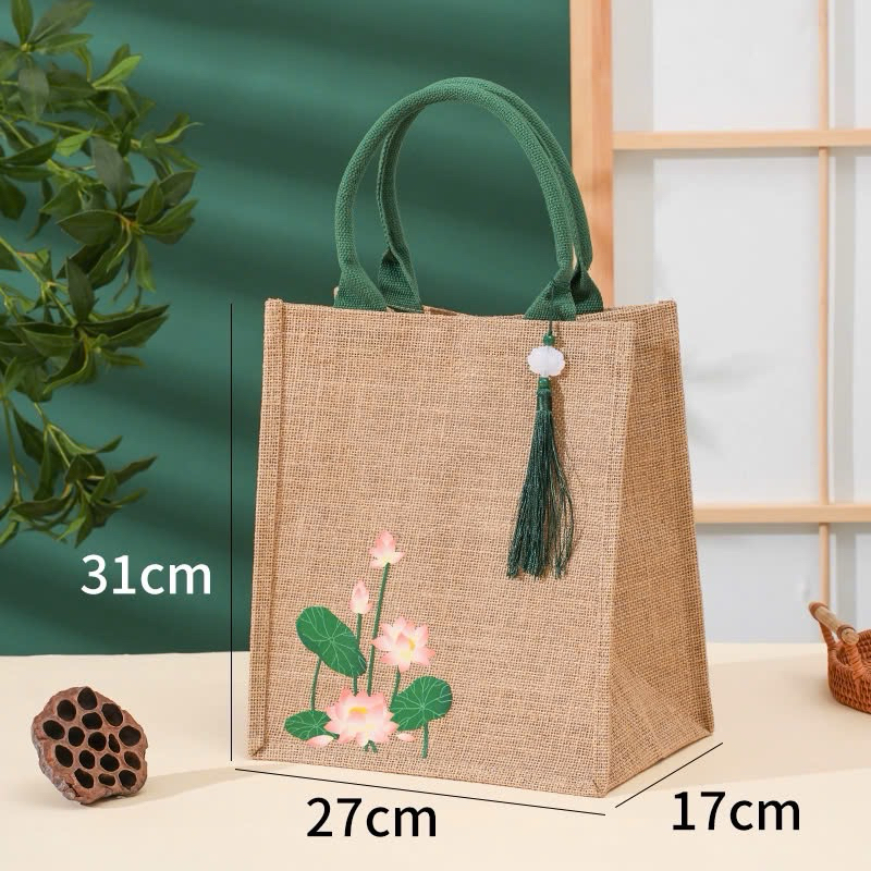 Túi cói hoạ tiết hoa sen nguyên thuỷ  🪷