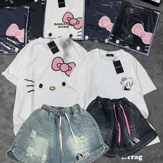 Áo thun chất cotton su form rộng tay lỡ - kitty fuck đeo nơ in hai mặt