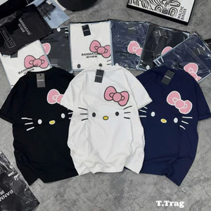 Áo thun chất cotton su form rộng tay lỡ - kitty fuck đeo nơ in hai mặt