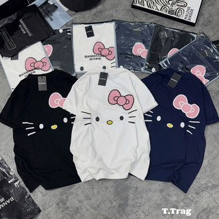Áo thun chất cotton su form rộng tay lỡ - kitty fuck đeo nơ in hai mặt