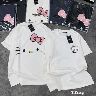 Áo thun chất cotton su form rộng tay lỡ - kitty fuck đeo nơ in hai mặt