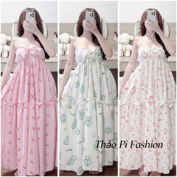 Đầm hai dây đầm maxi dáng dài rút dây nhiều màu đầm hằng ngày - MRD