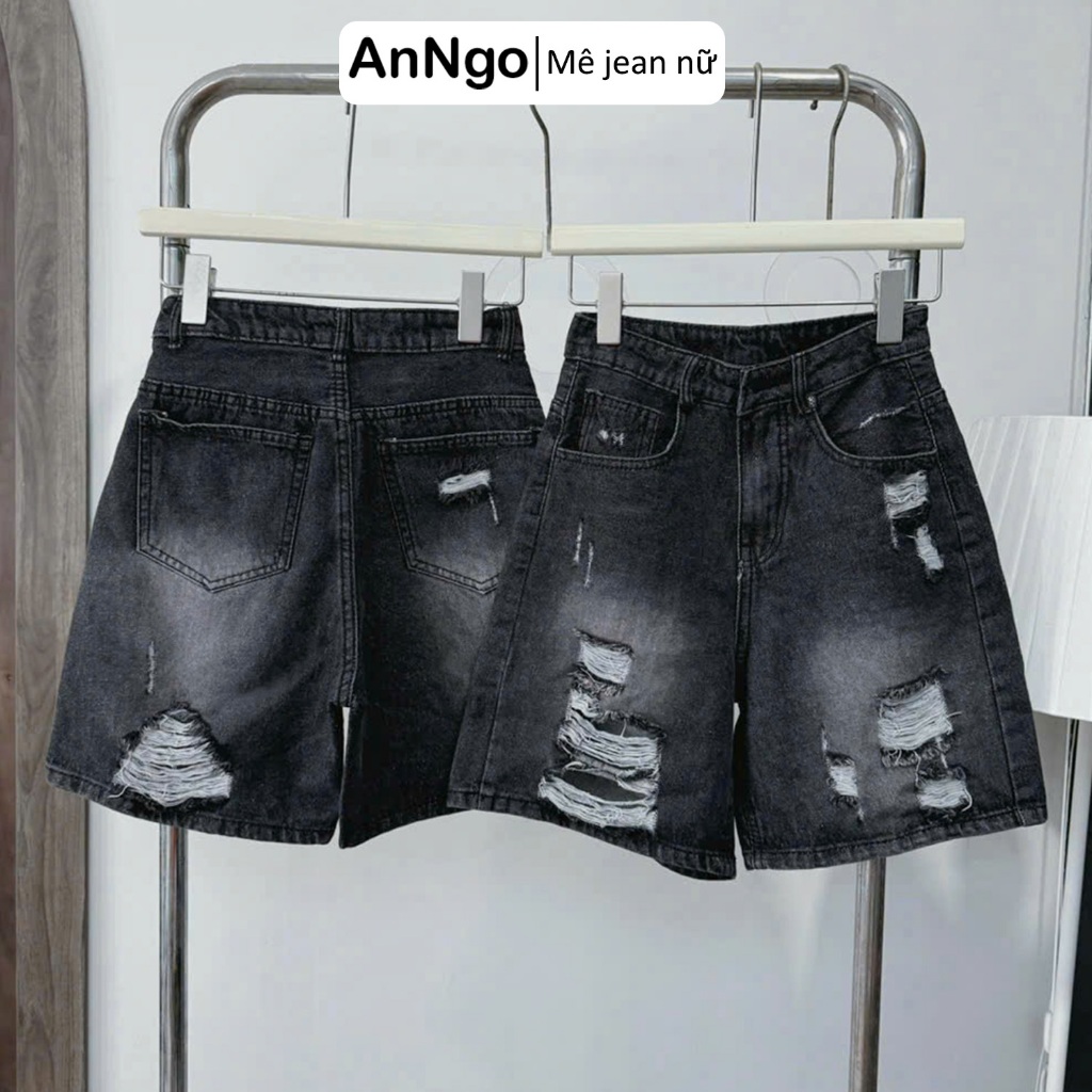 (Có big size) Quần jean ngố nữ rách ống rộng, chất jean denim không giãn dày dặn, cực xinh Anngo - AT473