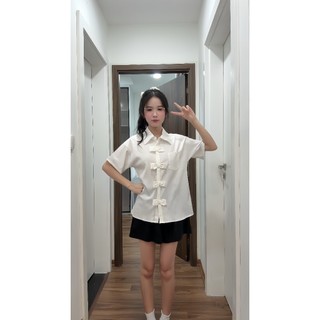 Set áo cúc nơ cổ đức kèm quần form suông dáng vừa có túi ngực HaChang - S5